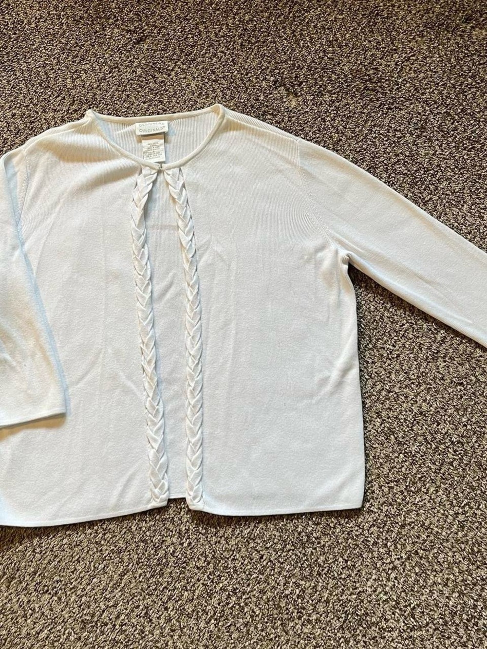 Designers Originals white open front braided trim cardigan